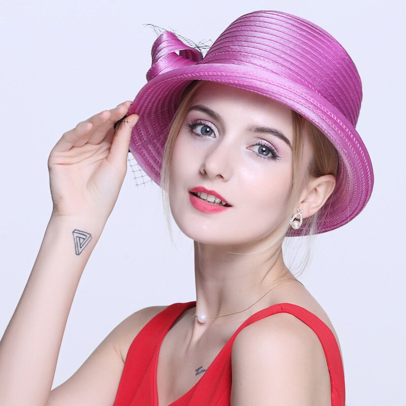 Dames fedora hoed meisje zomer organza pet versie koepelhoed brits winkelen aanpassen fedora pet schaduw hoeden  a67: Roos