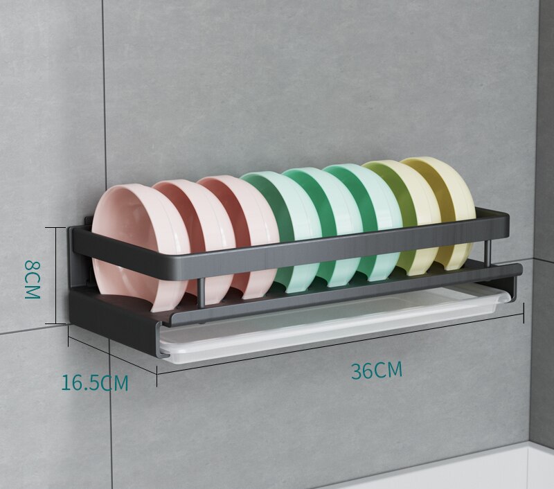 Aluminum Alloy Wall Mounted Kitchen Storage Rack Dish Drainer Plate Drying Pot Cover Cutlery Holder Pantry Oragnizer Accessories: Bowl Rack