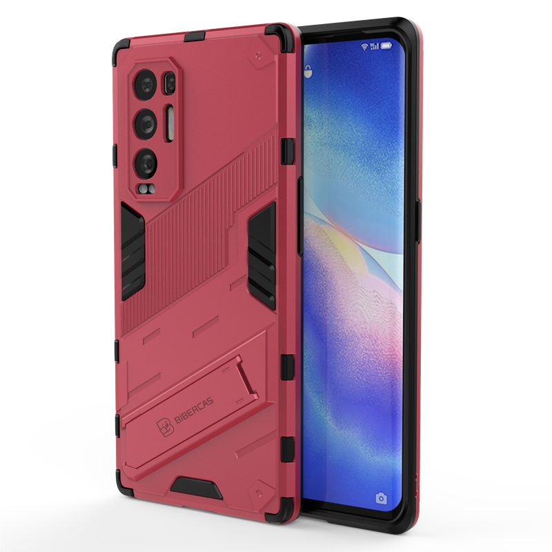 For Case OPPO Find X3 Neo Cover For Find X3 Neo Capas PC Punk Stlye Car Bracket Kickstand Cover For Find X3 Pro Neo Lite Fundas: Acrylic / Pink
