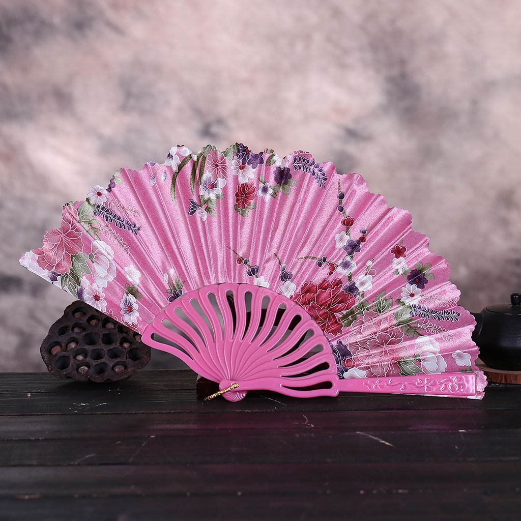 Bloem Fans @ Vintage Kant Chinese Stijl Dance Wedding Hand Fans Party Dress Accessoires Vouwen Zomer Held Bloemen Fan Abanico: Roze