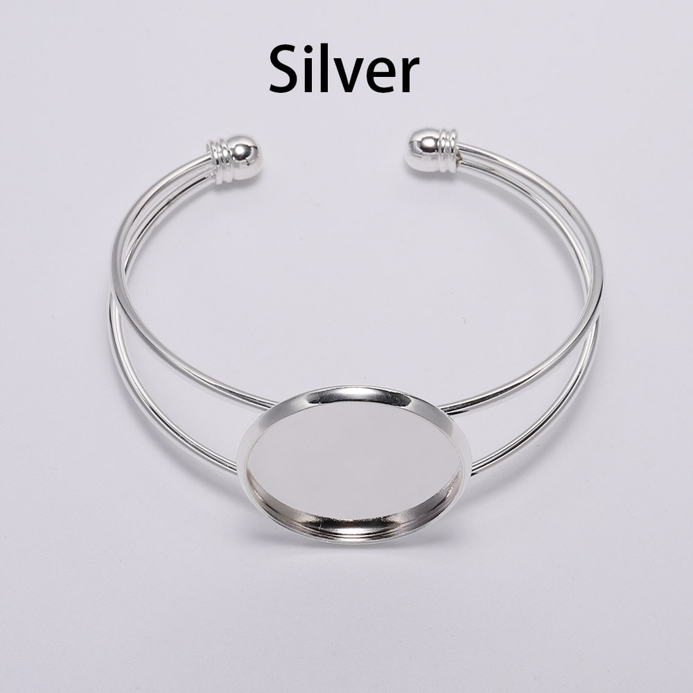 18 20 25mm Silver Gold Bangle Cabochon Base Cuff Bracelet Blank Tray Bezels Setting Cabochon Supplies For Jewelry Making Finding