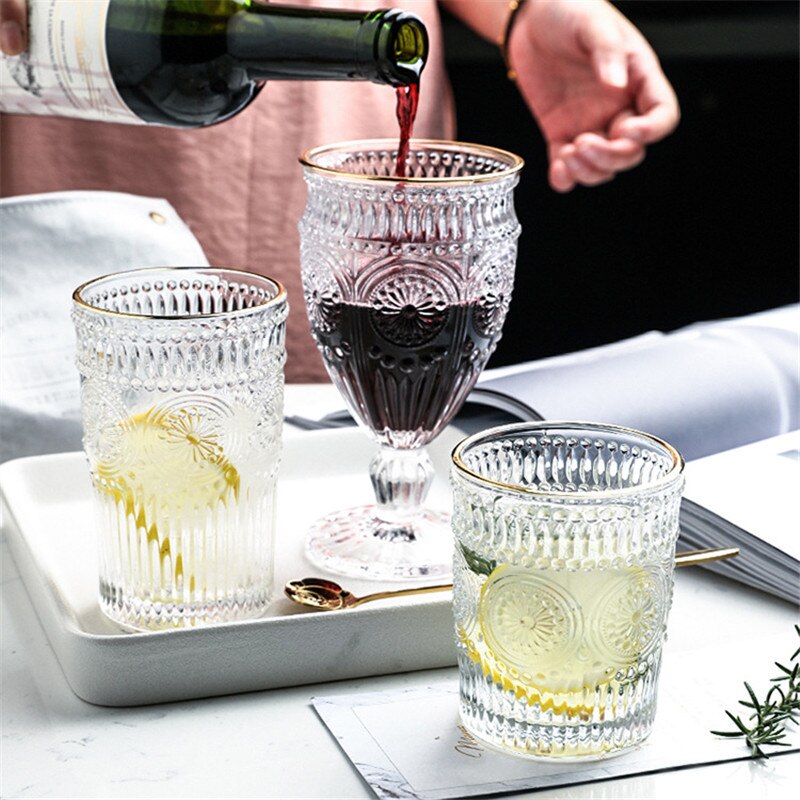 Chic Glas Cup Graveren Bloemen Koffie Mok Thee Beker Wijn Glas Goud Pringting Transparant Kristal Thuis Drinkware Huwelijkscadeau