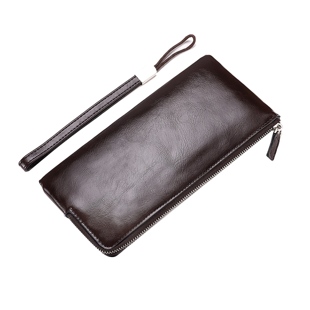 Men Solid Color Faux Leather Long Wallet Card Phone Holder Clutches Purse