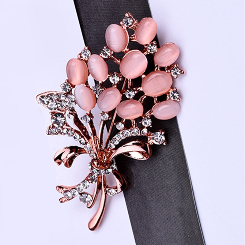 Broche de flor de piedra de ópalo para mujer, alfiler con diamantes de imitación, accesorios de ropa, ramillete, de cumpleaños, superventas