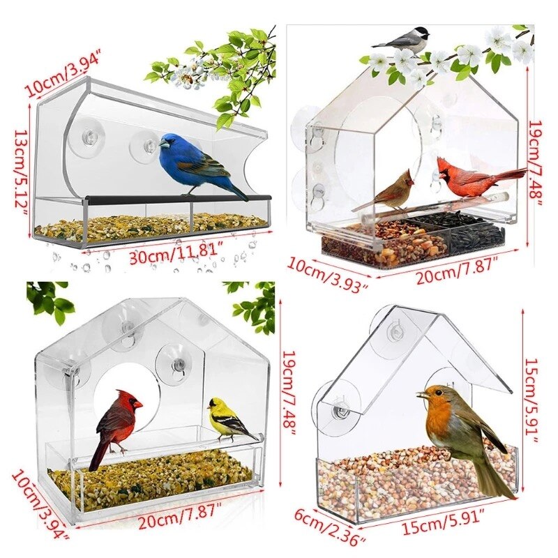 Transparent Window Bird Feeder Acrylic With Powerful Suction Window balcony bird feeder Detachable Sliding Seed Tray Feeding
