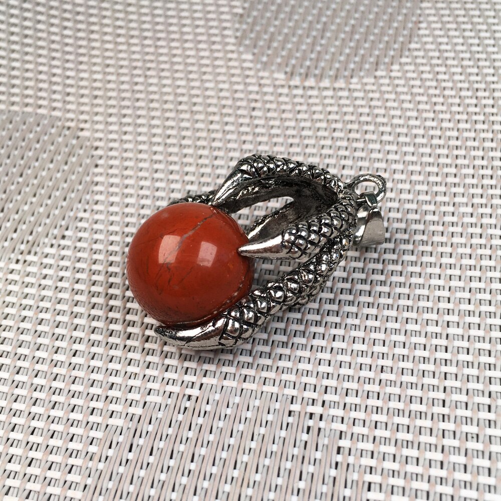Natürliche Steine Achate Anhänger Kreative Drachen Klaue Halten Runde Stein Perlen Anhänger für Schmuck Machen DIY Charme Halskette: Regenbogen rot