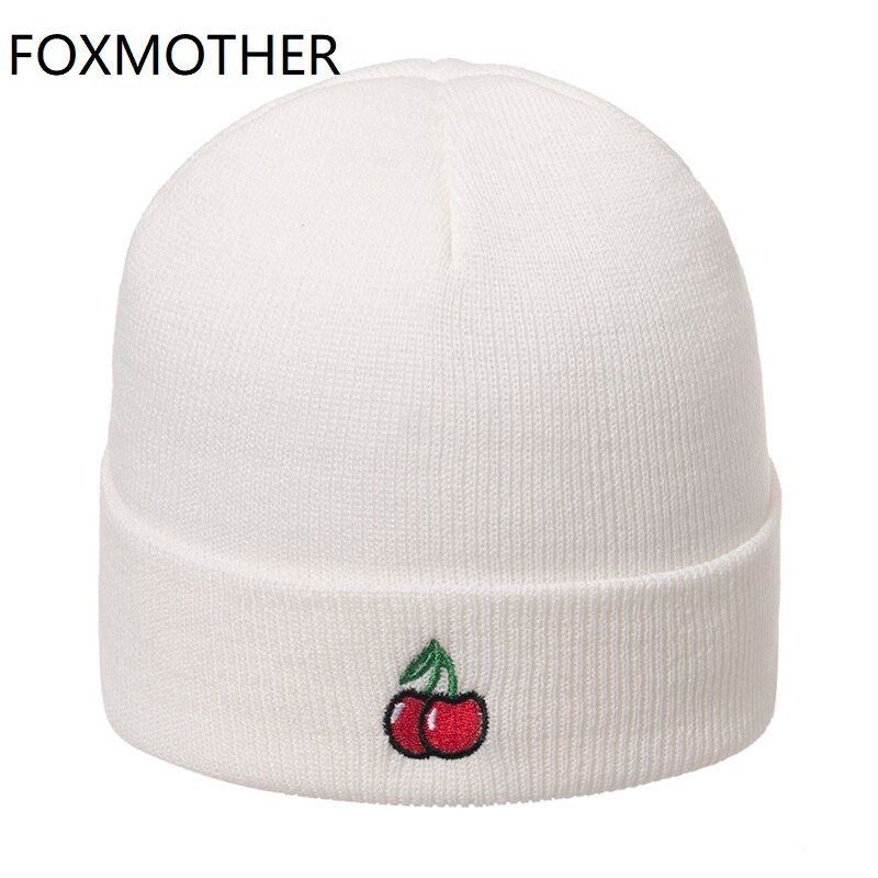 Foxmother Leuke Zwart Wit Roze Cherry Beanie Hoed Vrouwen Winter Caps Lady Mutsen