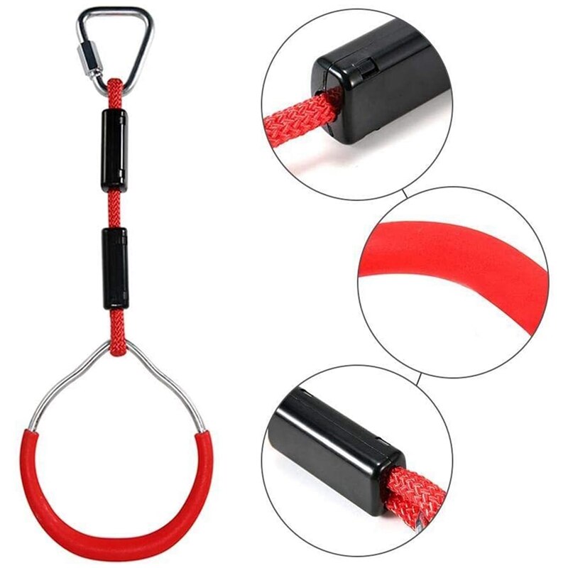 -Children's Aerial Hanger Gymnastics Ring Yard Outdoor Gymnastics Ring Training Equipment Line (3 Pieces Red)
