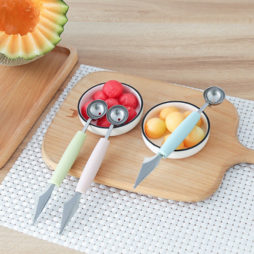 2 In 1 Ice Cream Ball Spoon DIY Assortment Fruit Digging Spoon Tool Watermelon Fruit Carving Gouge Knife