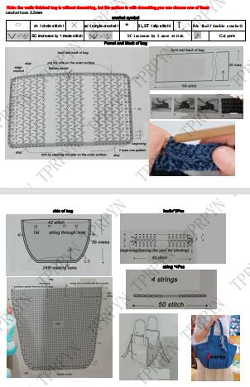 TPRPYN – sac trapèze avec crochet en fil, kit de bricolage, grand ensemble de sacs à main en tricot fait à la main, sac à bandoulière pour débutant