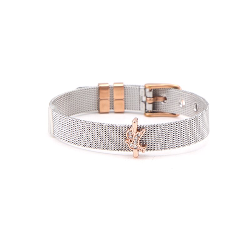 Somsoar Schmuck Versilberung Rose Gold Edelstahl Gittergewebe Armbinde mit 1 stücke Rose Gold Rutsche Charme DIY Schmuck als Beste