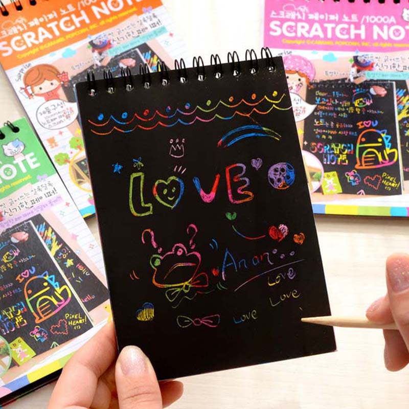 Colorful Paper DIY Kids Educational Toys Fun Doodling Scratch Children Graffiti Colorful Black Wood Stick kids crafts -20