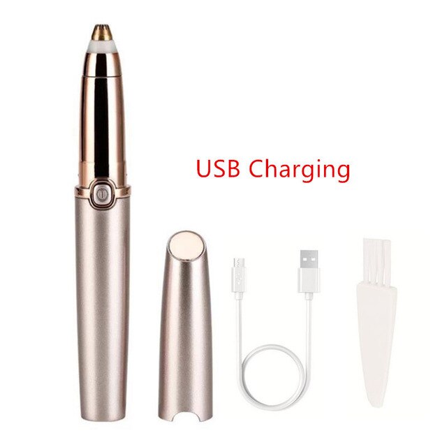 USB Rechargable Protable Mini Electric Eyebrow Trimmer Lip Face Facial Hair Razor Epilator Pen Hair Remover Eyebrow Shaver: Gold
