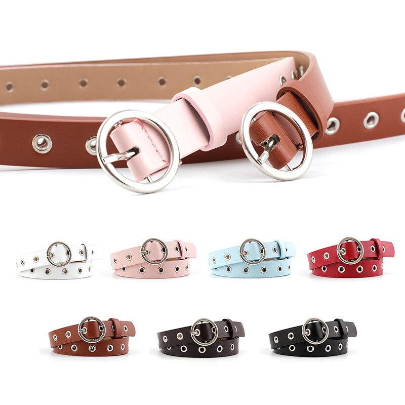 Round Pin Buckle Belt Women No Needle Pu Leather Wide Belts For Jeans Dress Skirts Solid Waistband Strap Belt girdle