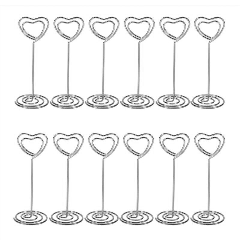 12 Pcs Hart Vorm Plaats Kaarthouders Photo Holder Stands Tafel Nummer Houders Papier Clips Voor Bruiloft Evenement Partij Decoratie: Zilver