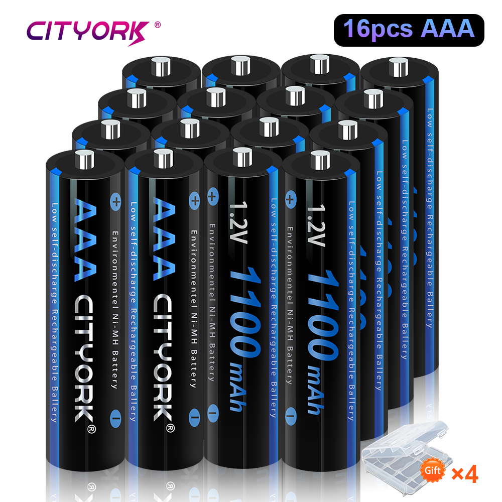 CITYORK-pilas recargables de 1,2 V, AAA, 1100mAh, NI-MH, 3A, 4 ranuras, LCD, USB, cargador de batería recargable de 1,2 V, AA, AAA: Rojo