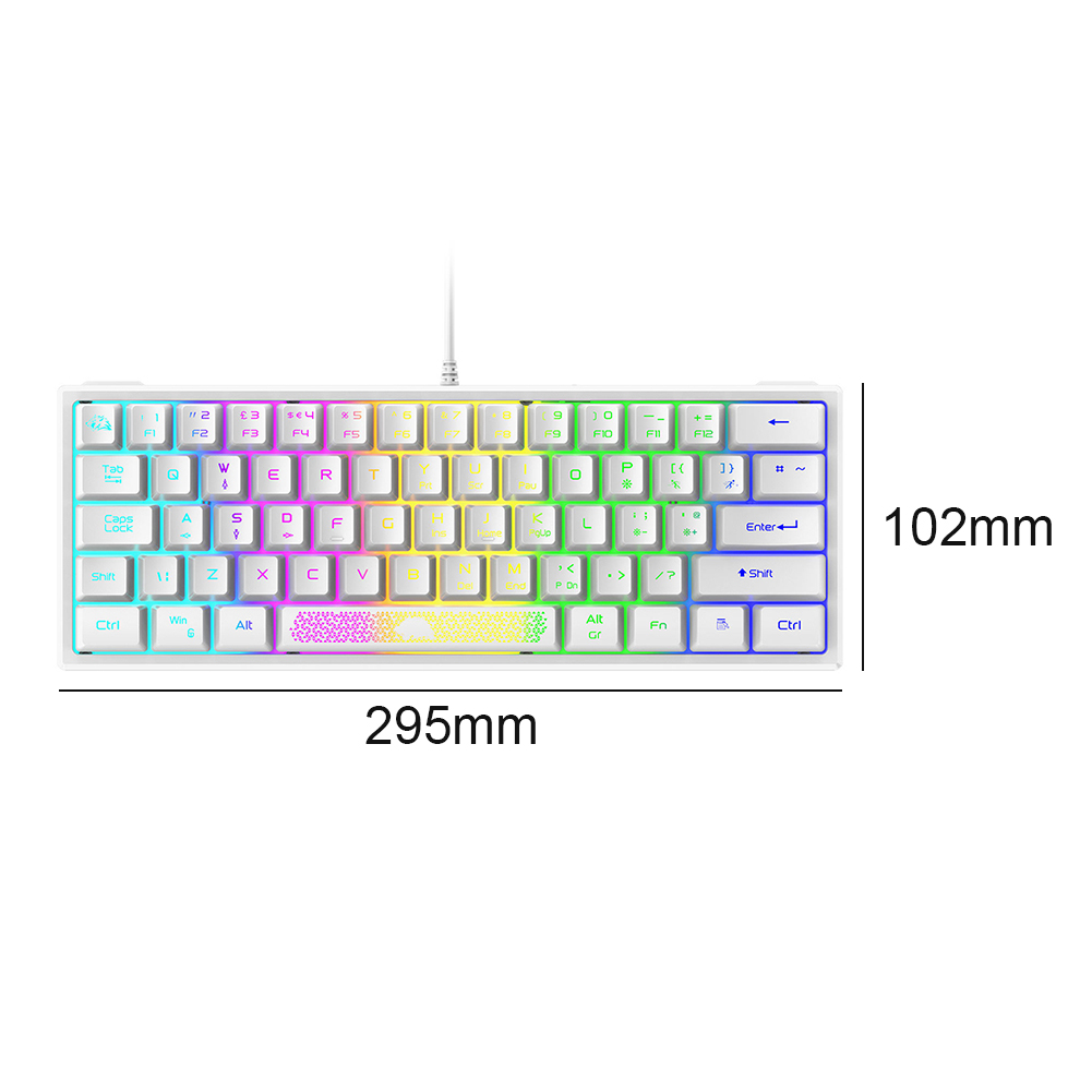 Ergonomic Backlit Laptop Computer USB Percent RGB Wired Keyboard 62 Keys Ergonomic Gaming Laptop Keyboard: white