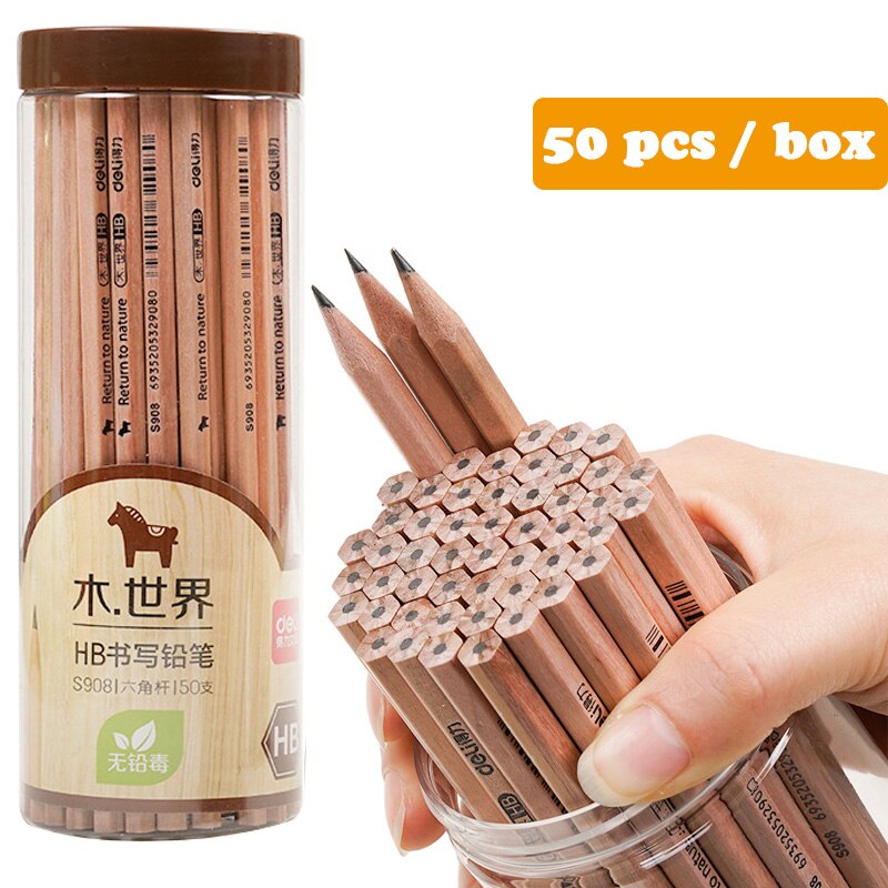 Lápiz de madera HB/2H/2B para estudiantes, suministros de estudio para dibujar bocetos, 50 unids/set por juego