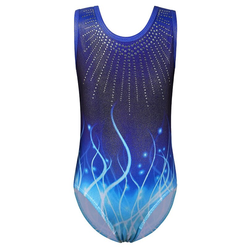 BAOHULU – justaucorps bleu dégradé pour filles, sans manches, costume de pratique de gymnastique, de ligne, tenue de danse, combinaison: B258 DarkBlue / 12A