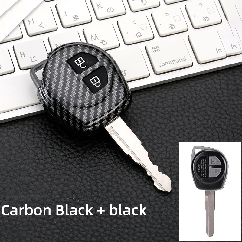Funda de llave de ABS de carbono con 2 botones para Suzuki SX4 Swift Grand Vitara Liana, accesorios de coche: Negro