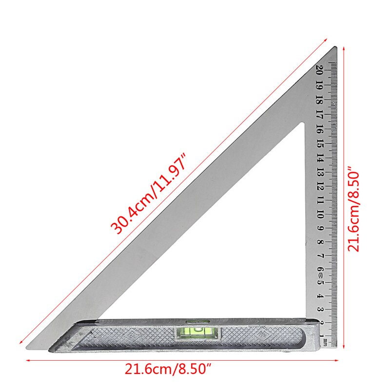 150mm Triangle Ruler 90° Alloy with Bead Horizontal Woodworking Measuring Tool: 200mm