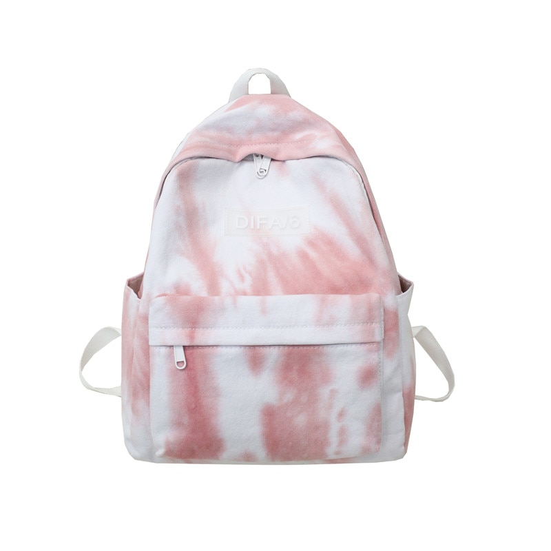 DCIMOR Tie-dyed canvas Women Backpack Schoolbags for Teenage girls Travel Backpack College student Book bag Mochila: pink