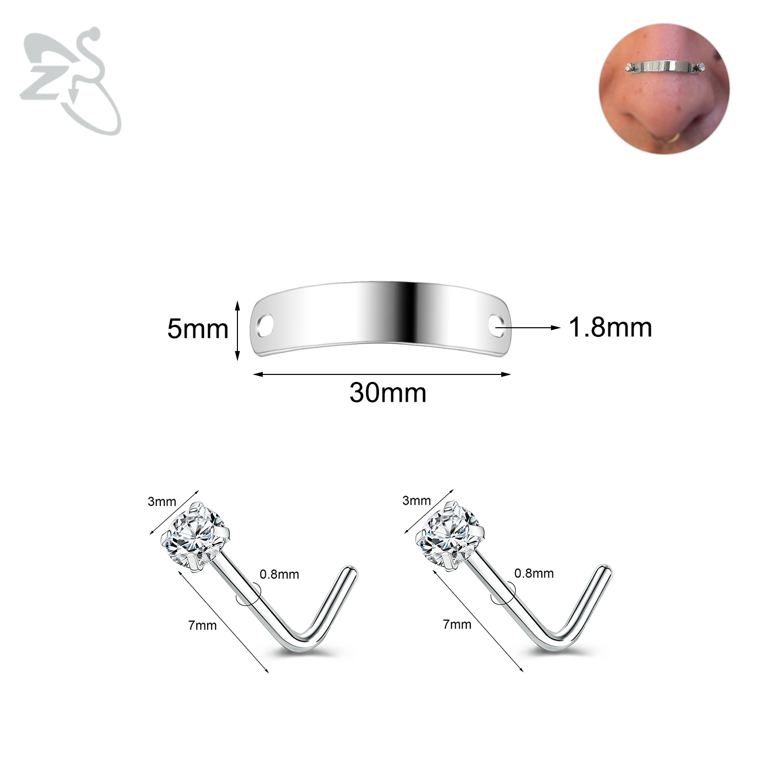 ZS-Piercing en Acier Inoxydable pour Homme et Femme, Bijoux de Corps, Ajustable, Pont de Narine, Punk, 24/30/35/40/45/50mm, 1 Ensemble: Couleur or
