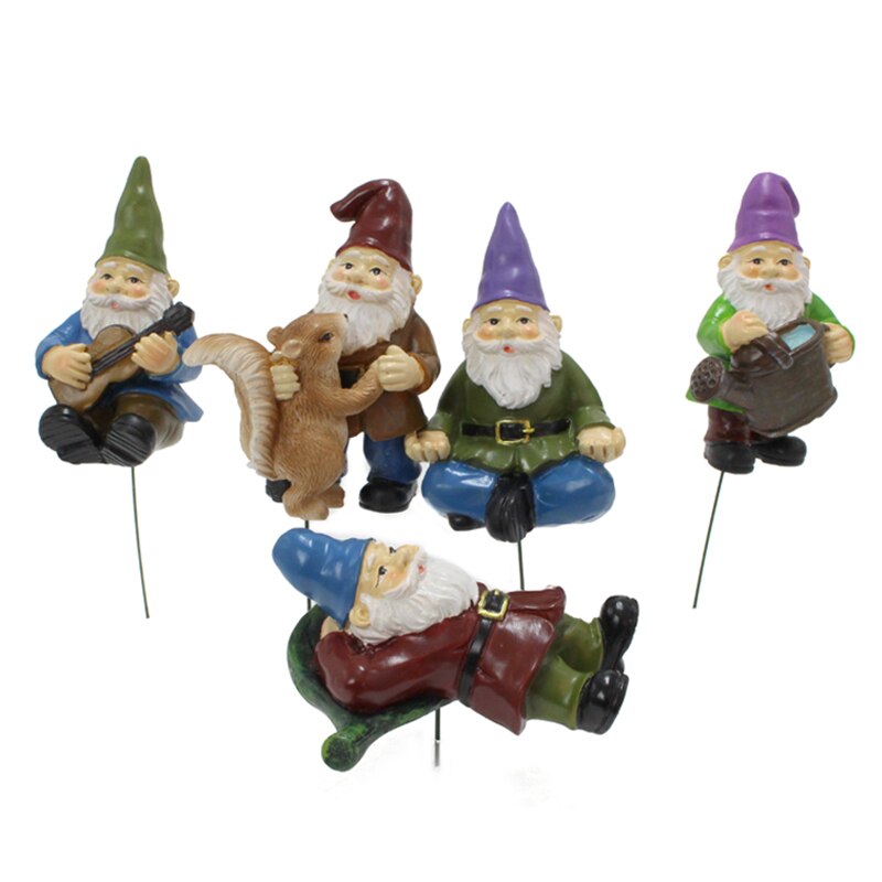 5Pcs Garden Statue Resin Dwarf Sculpture Poted Plants Ornaments Lawn Garden Decoration Mini Figurines Craft Decor Party