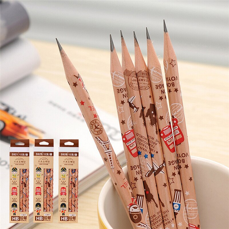 12pcs Standard Pencil Cartoon HB Pencils For Drawing Lapices Stationery Office School Supplies Material Escolar Infantil