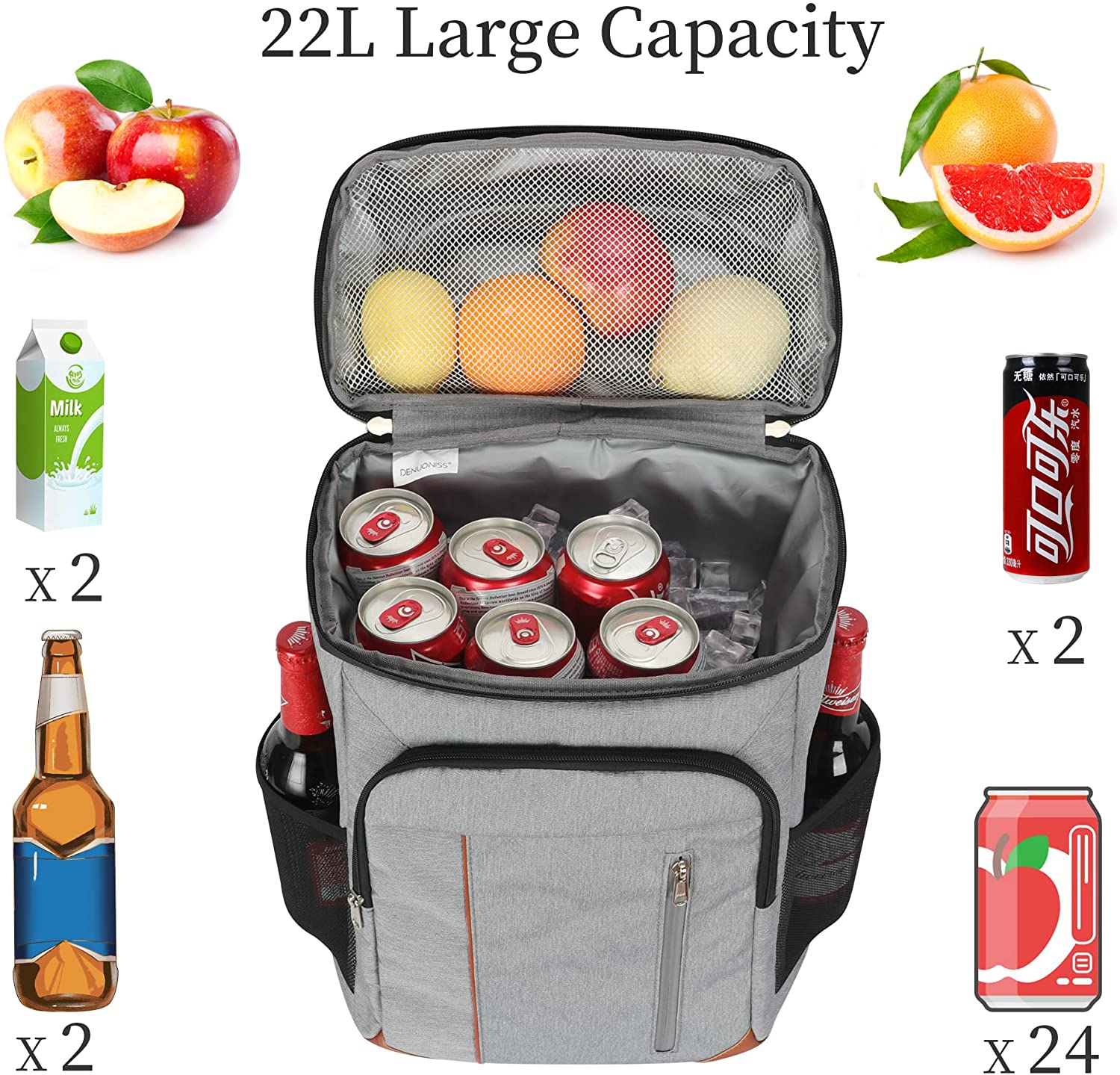 Denuoniss 22L Koeltas Bakcpack 100% Leakpoof Grote Thermische Zak Outdoor Picknick Strand Koeler Auto Koelkast Zak Voor Voedsel