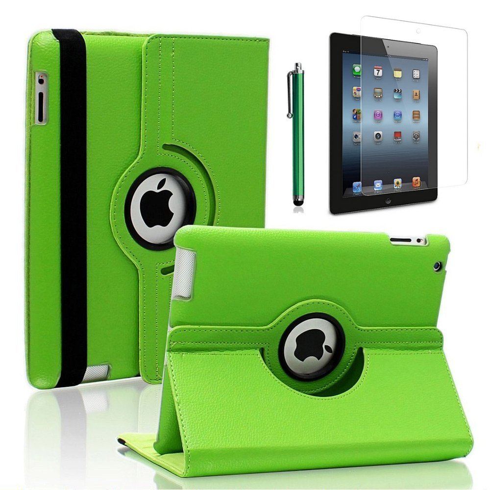 CucKooDo 360 Degree Rotating Stand Smart Case Cover for iPad with Retina Display (iPad 4th), For the iPad 3 & iPad 2: Green