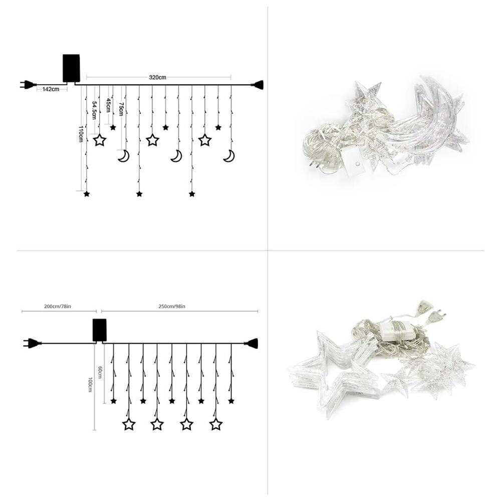 2.5M 3.2M 8 Work Modes Christmas Decoration garland LED Fairy Lights Star And Moon Curtain Light String Party Decor Lamp