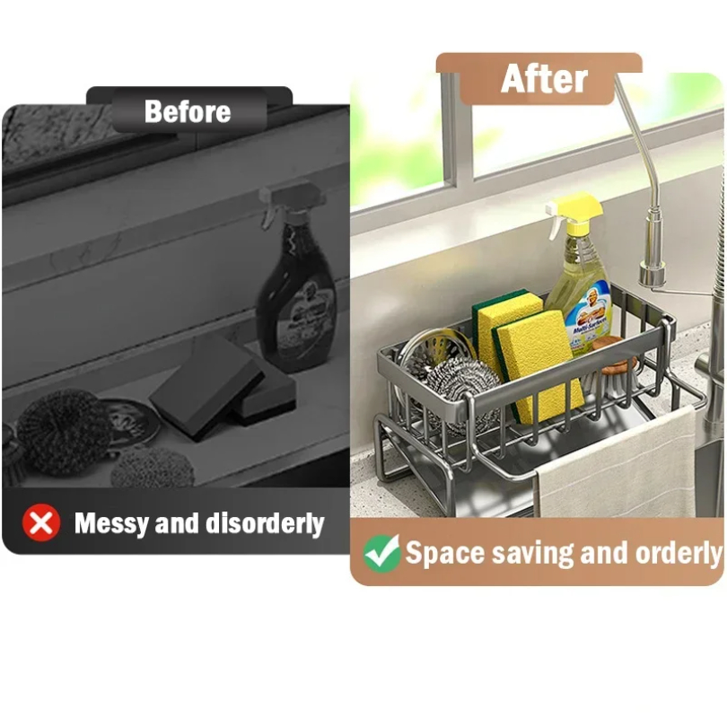 Estante de almacenamiento de Herramientas de limpieza de fregadero, escurridor multifuncional de cocina para esponja limpiadora, organizador, colgador de trapo