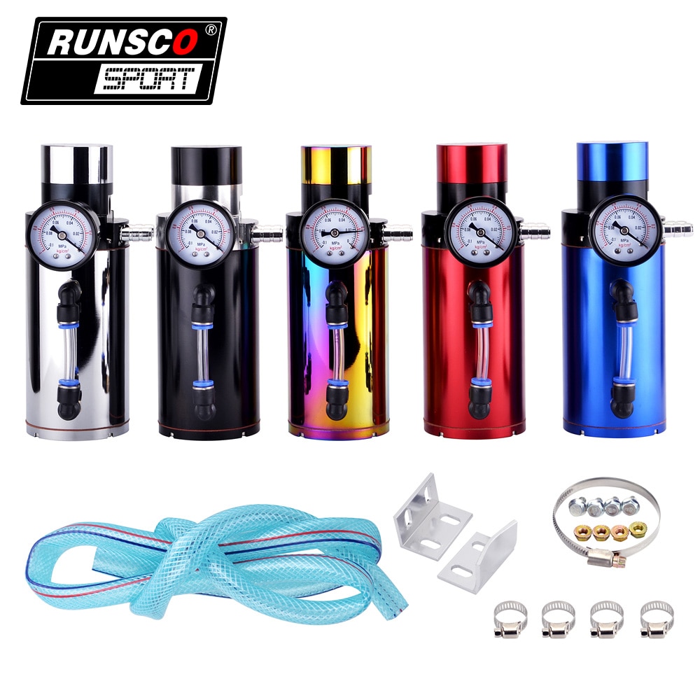 Universal Aluminum Oil Reservoir Catch Can Tank With Breather Filter Vacuum Pressure Gauge Kit