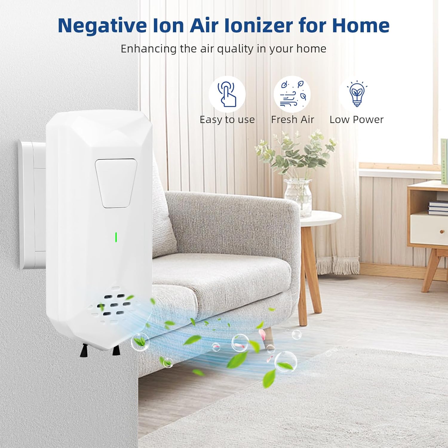 Luftionisatoren für Zuhause, Negativ-Ionen-Generator, leiser Lufterfrischer für Schlafzimmer, Büro, Küche, Plug-in-Mini-Luftreiniger