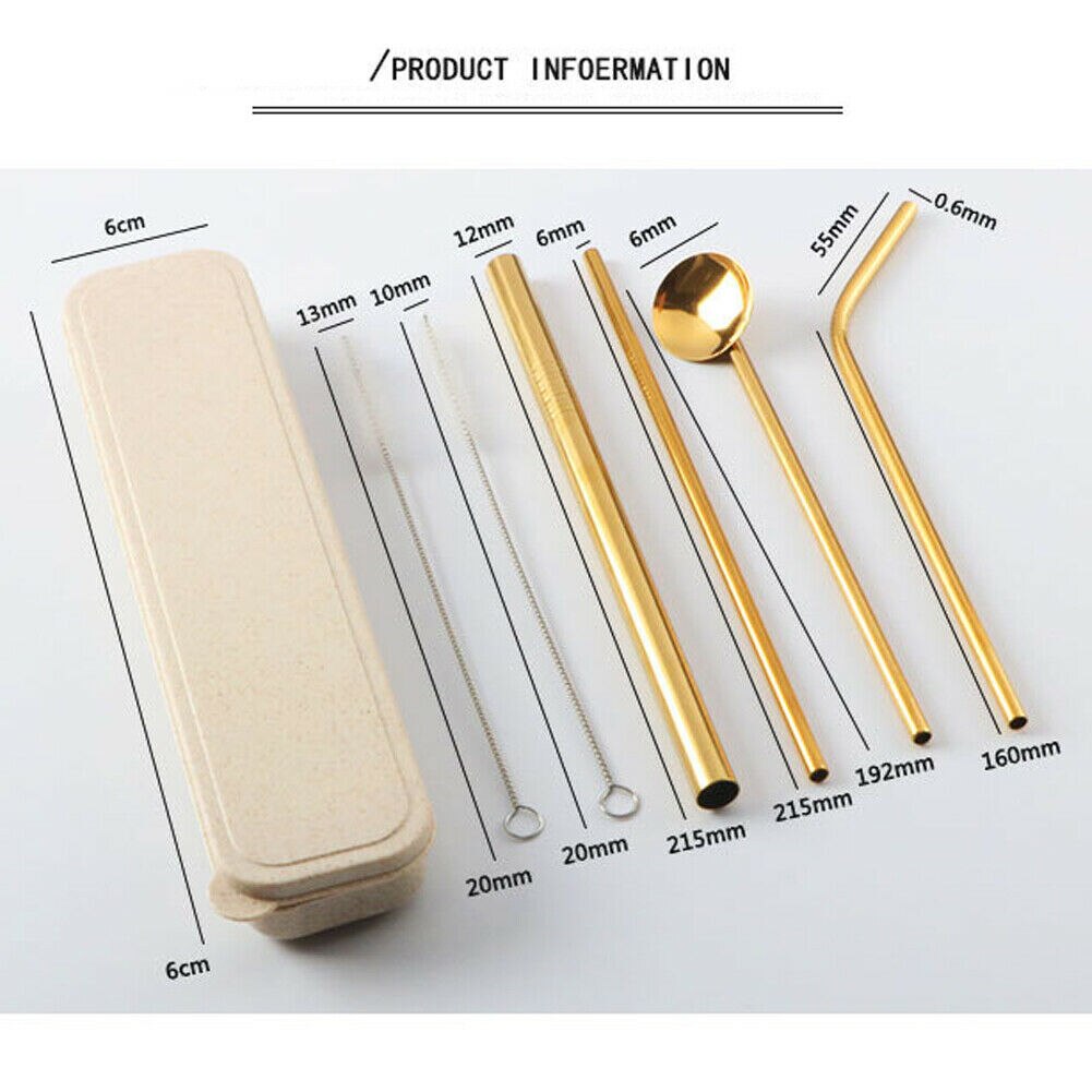 4Pcs Set Reusable Stainless Steel Metal Straw Drinking Straws Washable With 2 Cleaning Brush For Mugs