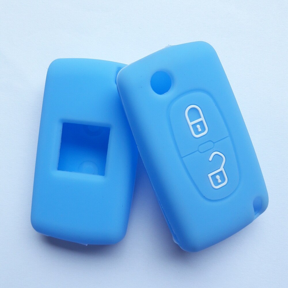 Flip Fob folding Remote Silicon Key Case For Peugeot 306 407 807 Partner Citroen C2 C3 C4 C6 Berlingo Remote fob Case 2 Button: light blue