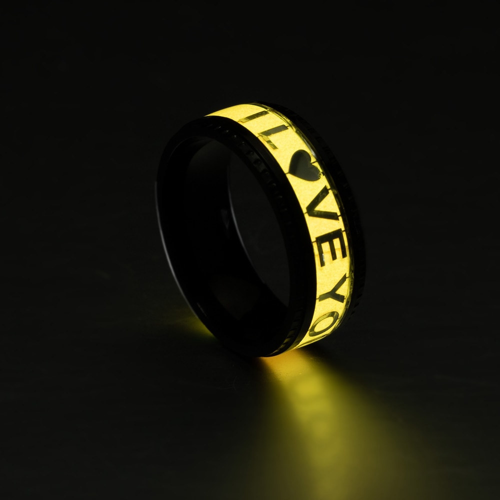 Anillos fluorescentes con letras de amor para hombre y mujer, joyería con brillo en la oscuridad, color negro, luminoso, a la , talla 13