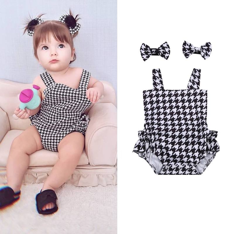 FOCUSNORM 0-18M bebé cuna bebé niñas bodies horquillas Plaid impresión sin mangas sin respaldo monos con volantes