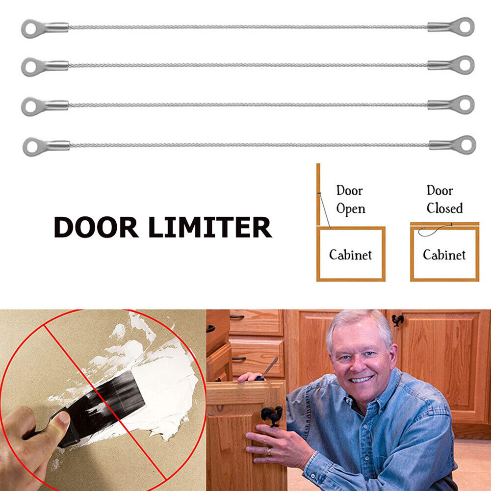 4pcs Door Cabinet Restraint Braided Cable Hinge Stainless Steel Limiter Swing Opening Angle Flexible Braided Limiter Household