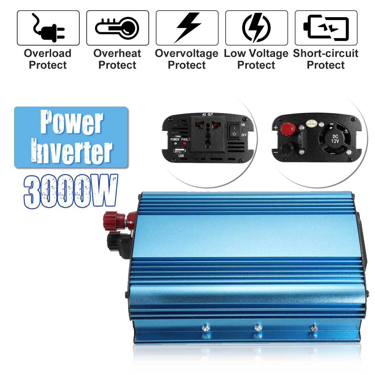 Solar Inverter DC 12V 24V to AC 220V 3000W Modified Sine Wave Inverter Voltage Transformer Converter Power Inverter for Car Home