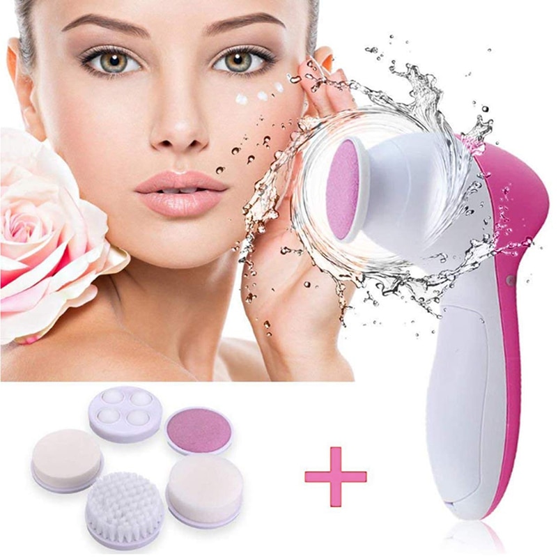 Ansigtsrensebørste ansigtsspin-børste massager med 5 børstehoveder ansigtsrens vask eksfolierende dybderensende vibrator