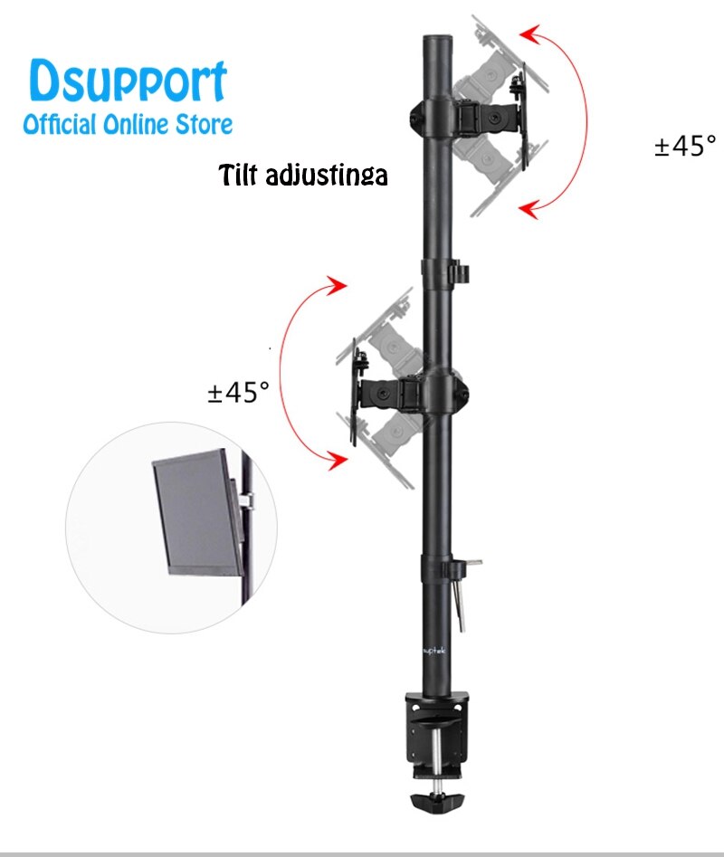 Dual LCD LED Monitor Stand Desk Mount Bracket Heavy Duty Stacked Holds Vertical 2 Screens up MD6802