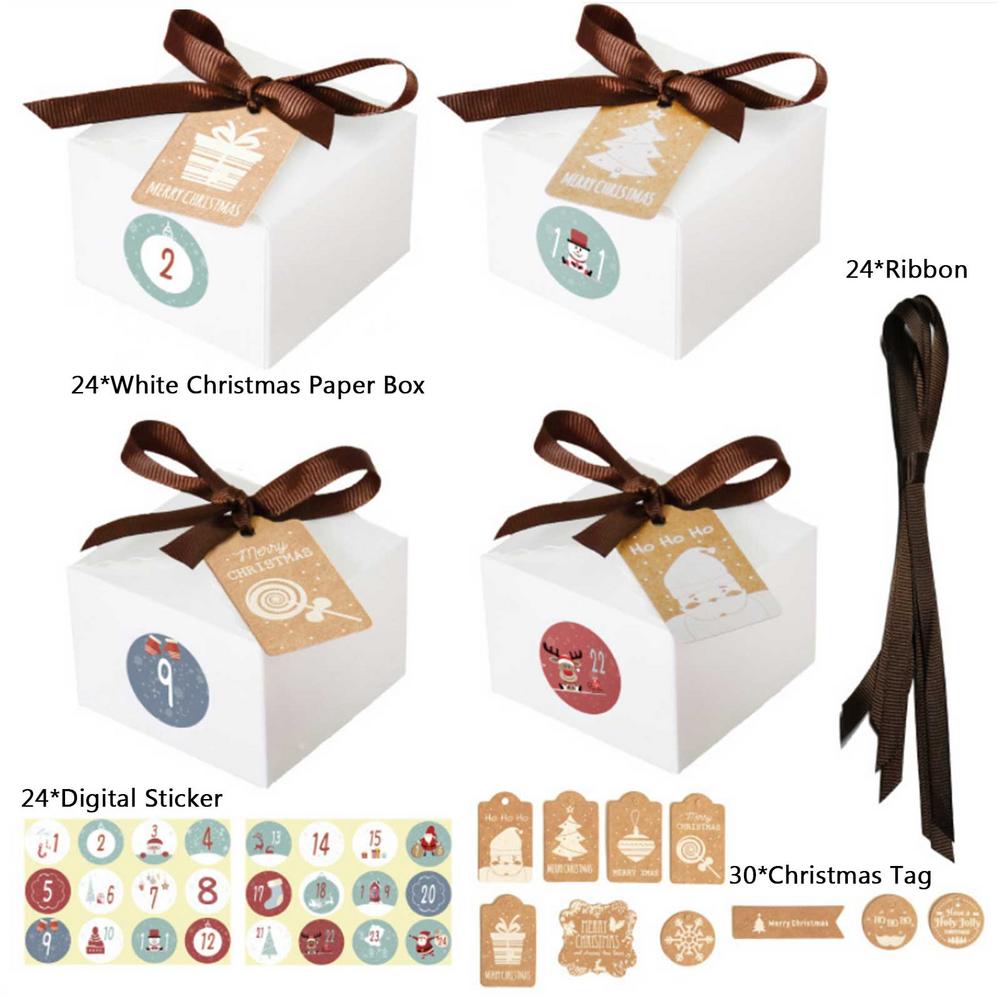 24Pcs Christmas Box Diy Decor Verpakking Pouch Kerst Apple Candy Cookie Huidige Zak Kerstman Geschenkdoos Kraft papier Doos: 01