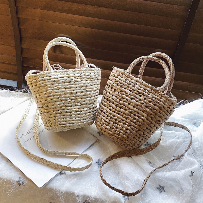 Halm tote bucket taske sommer høj vævning dame håndtaske dejlig skulder messenger bag strandtaske