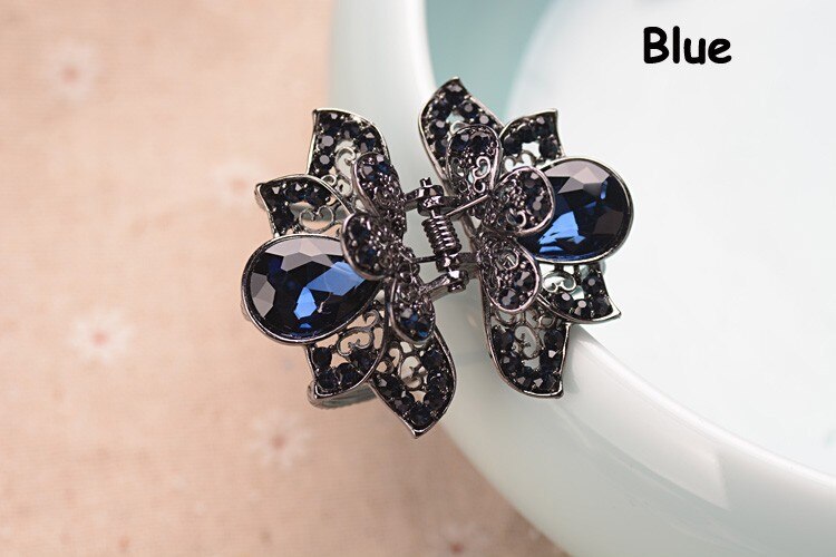 retro Blume Strass Haar Clip Haarnadeln Kristall Krabbe Haar Krallen Für Frauen Mädchen Haar Zubehör: Blau