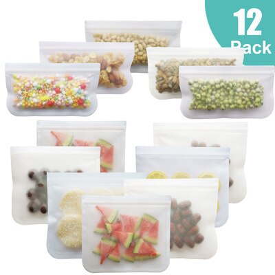 6/12 pakke ziplock genanvendelige madopbevaringsposer bpa gratis lækagesikre snacksposer til frokost fryser frugt fda grade madopbevaringspose: 12 stk