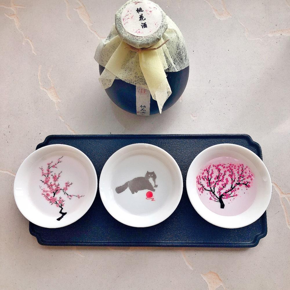 Japanese-style Cherry flower plum flower Cat Sake Cup 17 ℃ Cold water Discoloration Cup Bowl Ceramic Peach Blossom wine Cup