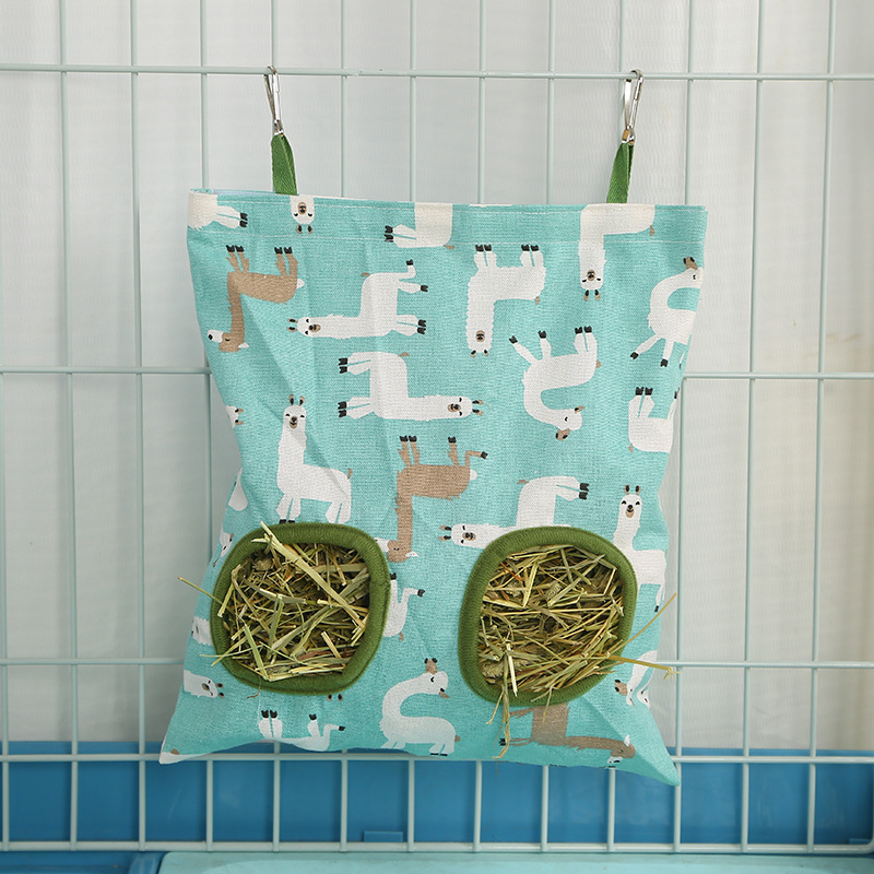 2/3 Gaten Opknoping Hooizak voor Bunny Cavia Kleine Dieren Feeder Konijn Voedsel Dispensers Tas Huisdier Voeden Tas Rack Kooi Gereedschap: Dark Khaki