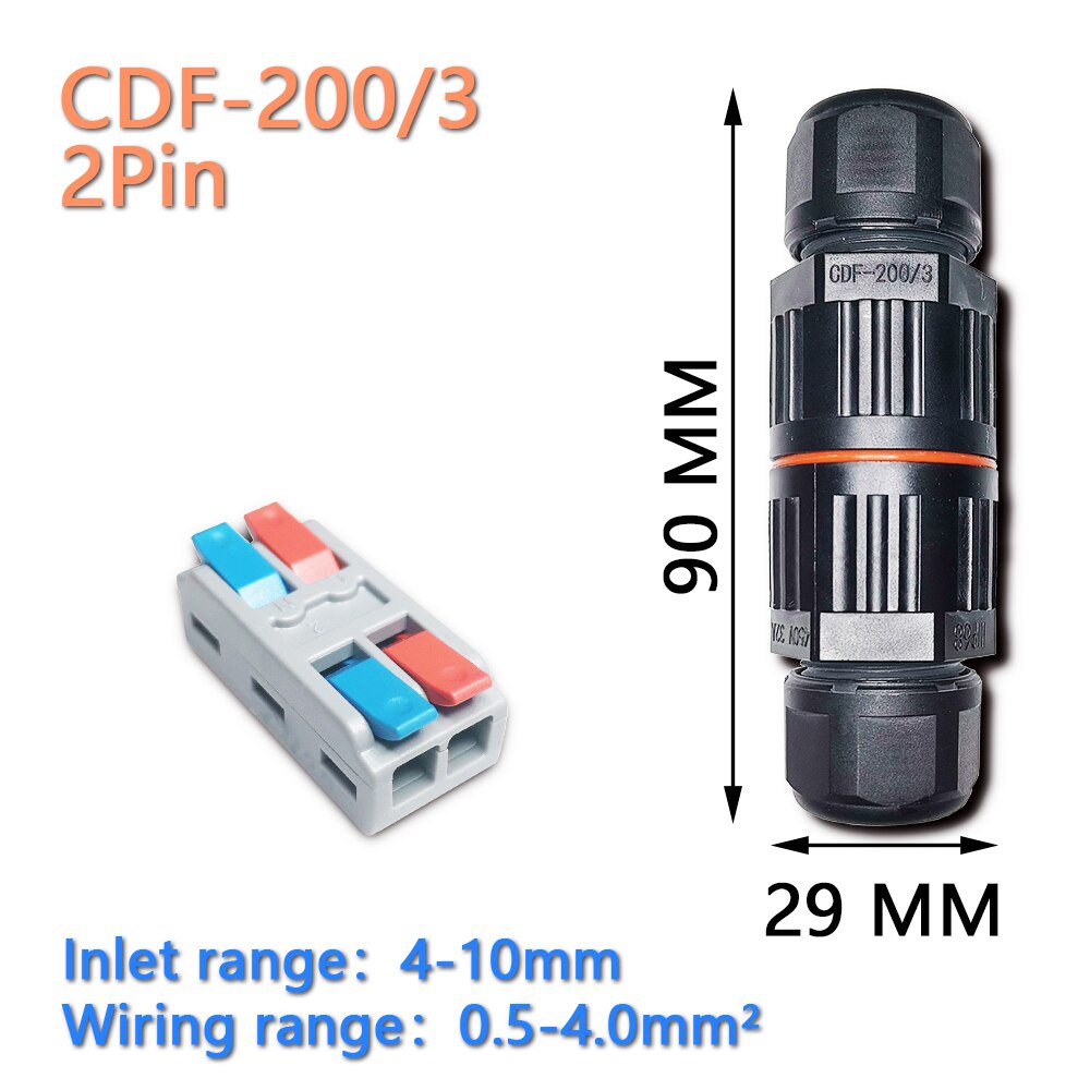 IP68 Quick Push in Terminal block Conductor Connector Electrical Waterproof Connector Wire Cable 2/3/5 Pin Outdoor Plug Straight: IP68 2